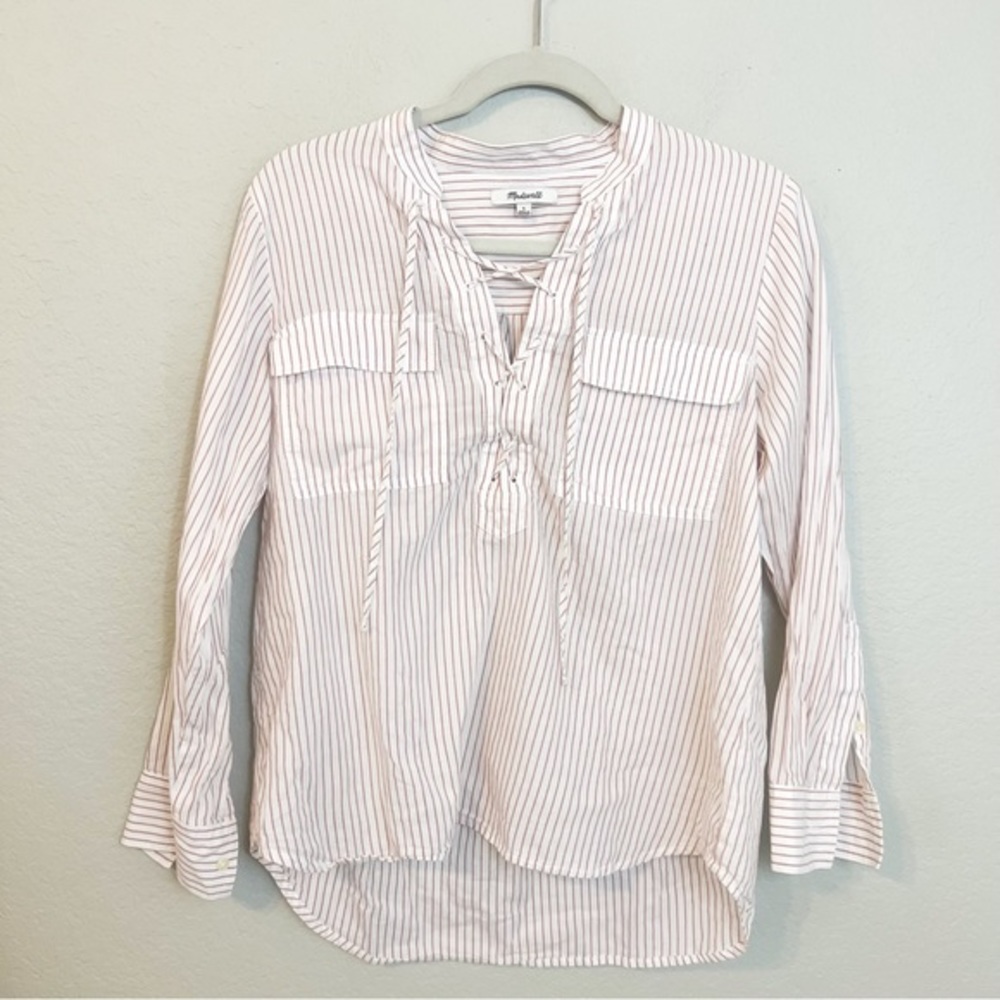 Madewell Long Sleeve Lace‎ Up Striped Blouse